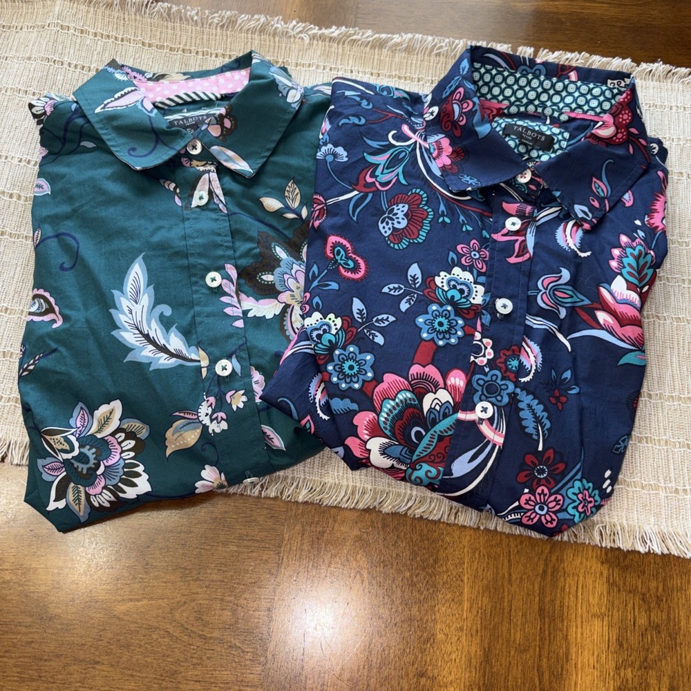 Set Of Two Talbots S Petite Long Sleeve Button Down  Floral/ Paisley